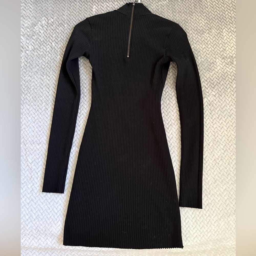 Cotton Citizen Ibiza Black Ribbed Long Sleeve Dress